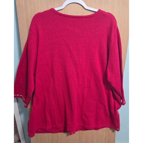 Quacker Factory Size 2X Ladies Cardigan Sweater 3/4 Sleeve Ornaments Pearls - Picture 4 of 5